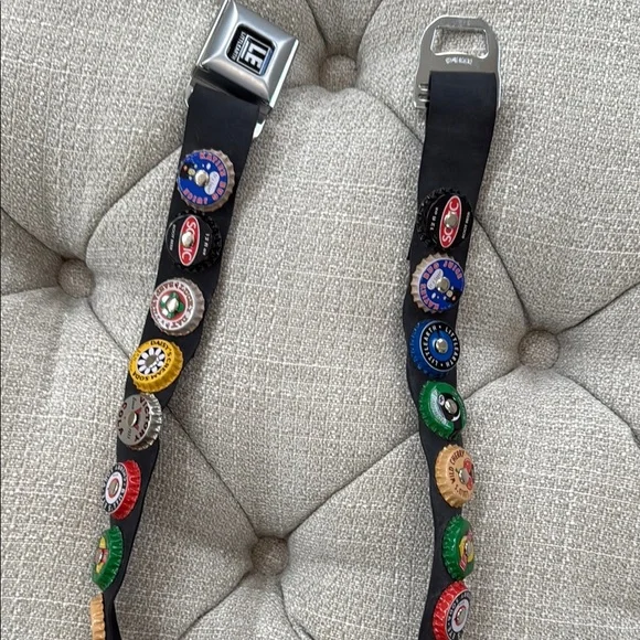 Vtg Little Earth Recycle Black Rubber Belt with Bottle Cap Accents Little earth seat belt - Gem main image 3